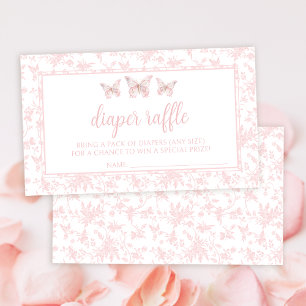 Pink little butterfly baby shower diaper raffle enclosure card