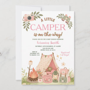 Pink Little Camper is on the way Girl Baby Shower Invitation