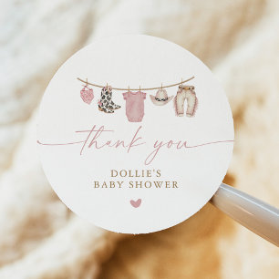 Pink Little Cowgirl Clothesline Baby Shower Classic Round Sticker