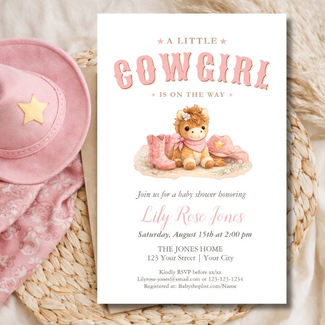 Pink Little Cowgirl Watercolor Baby Shower Flyer (Creator Uploaded)