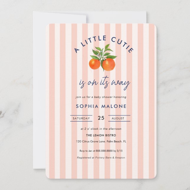 Pink Little cutie on its way Citrus Baby shower  Invitation (Front)