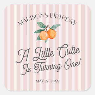 Pink Little Cutie Pastel Citrus Birthday Envelope Square Sticker