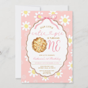 Pink Little Cutie Pie First Birthday Daisy Floral Invitation