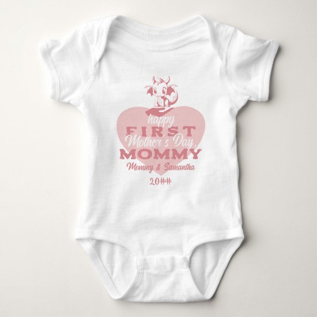 Pink Little Dragon Baby Dragon First Mother's Day Bodysuit (Front)