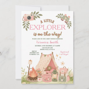 Pink Little EXPLORE is on the way Girl Baby Shower Invitation
