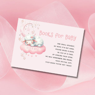Pink Little Lamb Baby Shower Books for Baby Enclosure Card