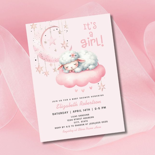 Pink Little Lamb Girl Baby Shower Invitation (Creator Uploaded)