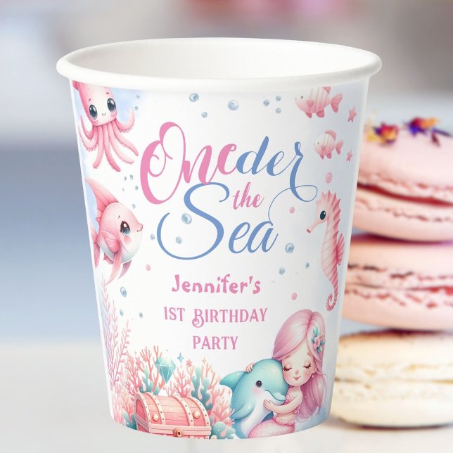 Pink Little Mermaid 1st Birthday Paper  Cups (Creator Uploaded)