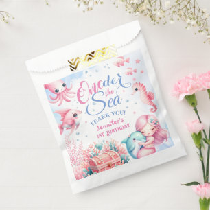 Pink Little Mermaid Cute Ocean Girl 1st Birthday  Favour Bags