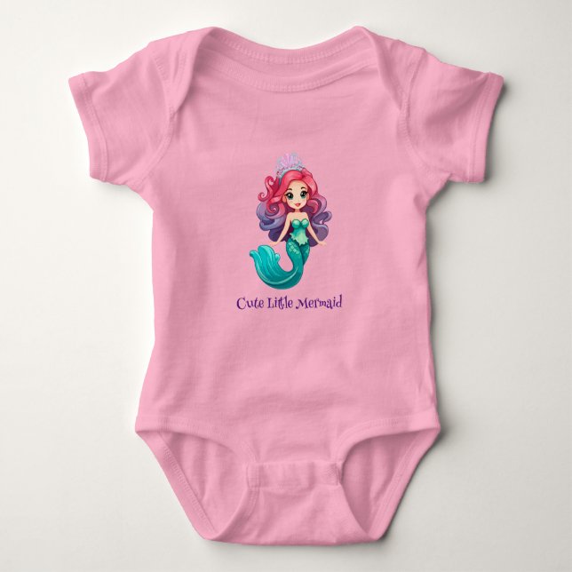 Pink little mermaid princess rainbow colourful kid baby bodysuit (Front)