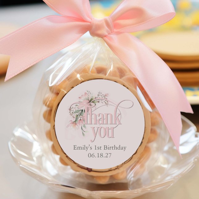 Pink Little Miss Onederful 1st Birthday Thank you  Classic Round Sticker (Creator Uploaded)