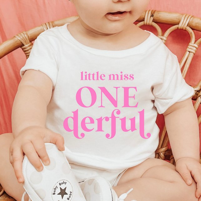 Pink Little Miss ONEderful 1st First Birthday Baby T-Shirt (Creator Uploaded)