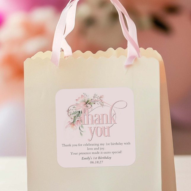 Pink Little MIss Onederful Girl 1st Birthday thank Square Sticker (Creator Uploaded)