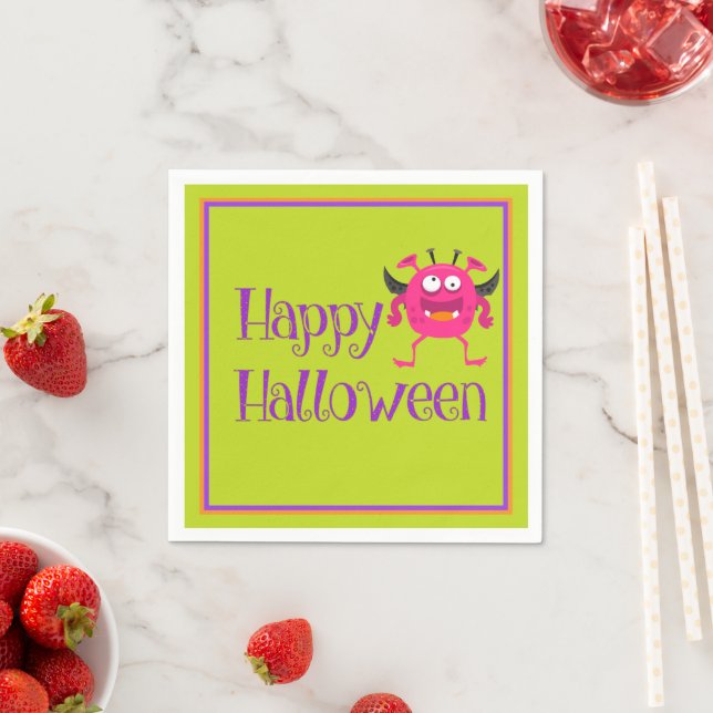 Pink Little Monster Halloween Fun Kids Napkin (Insitu)