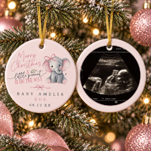 Pink Little Peanut on the Way Elephant Christmas Ceramic Tree Decoration