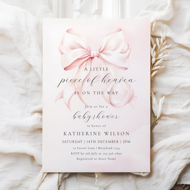 Pink Little Piece of Heaven Baby Shower Invitation (Creator Uploaded)
