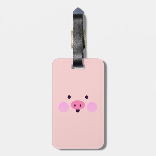 Pink Little Piggy Luggage Tag w/ leather strap (Back Vertical)