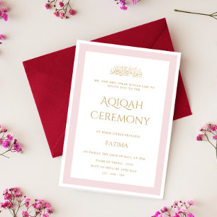 Pink Little Princess Minimal Gold Aqiqah Ceremony Invitation