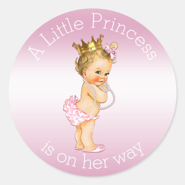 Pink Little Princess Pearls Baby Shower Classic Round Sticker (Front)