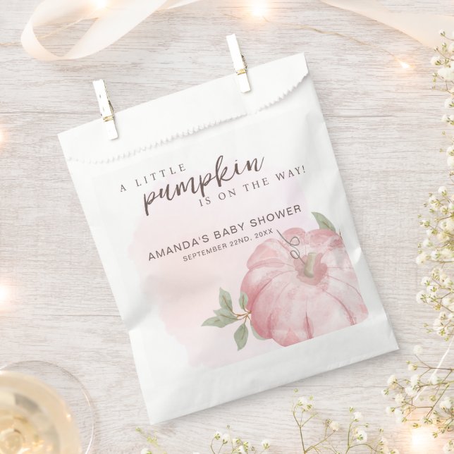 Pink Little Pumpkin Autumn Fall Baby Shower Favour Bags (Clipped)