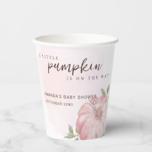 Pink Little Pumpkin Autumn Fall Baby Shower Paper Cups