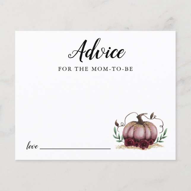 Pink Little Pumpkin Baby Shower Advice Card (Front)