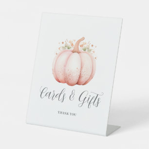 Pink Little Pumpkin Baby Shower Cards Gifts  Pedestal Sign