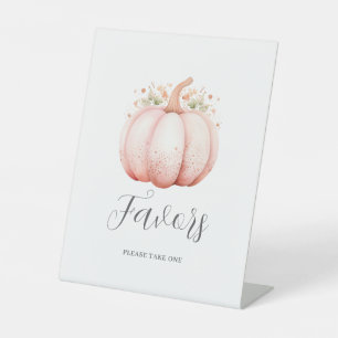 Pink Little Pumpkin Baby Shower Favour Pedestal Sign