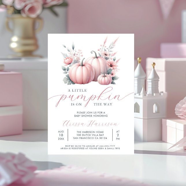 Pink Little Pumpkin Baby Shower Invitation (Creator Uploaded)