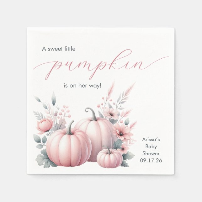 Pink Little Pumpkin Baby Shower Napkin (Front)
