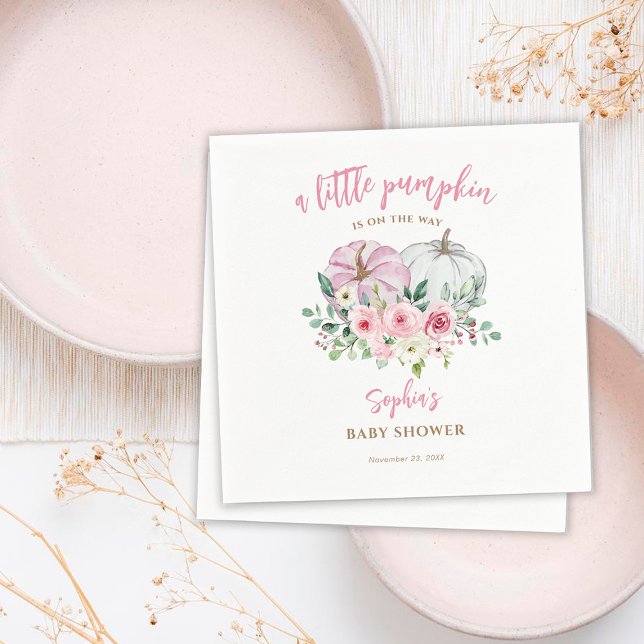 Pink Little Pumpkin Baby Shower Napkin (Creator Uploaded)