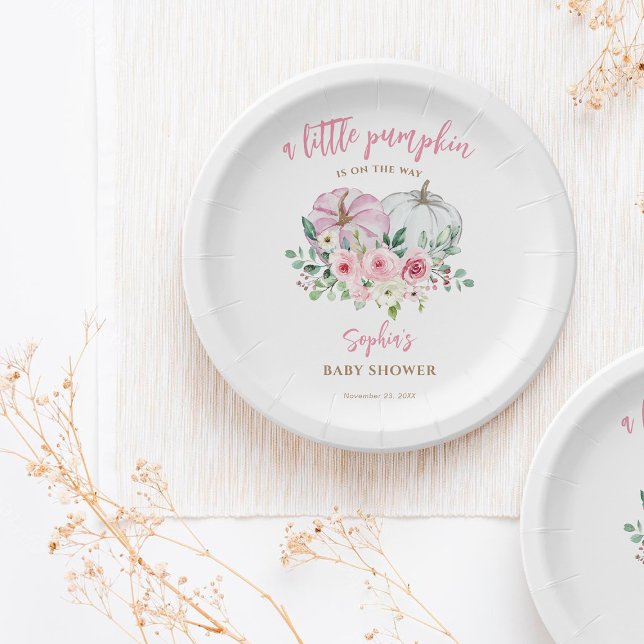 Pink Little Pumpkin Baby Shower Paper Plate (Creator Uploaded)