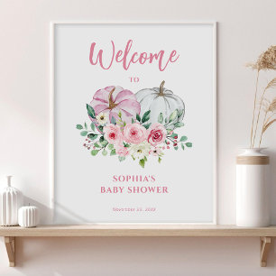 Pink Little Pumpkin Baby Shower Welcome Sign