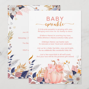 Pink little pumpkin baby sprinkle invitation