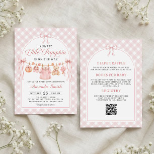 Pink Little Pumpkin Clothesline Fall Baby Shower Invitation