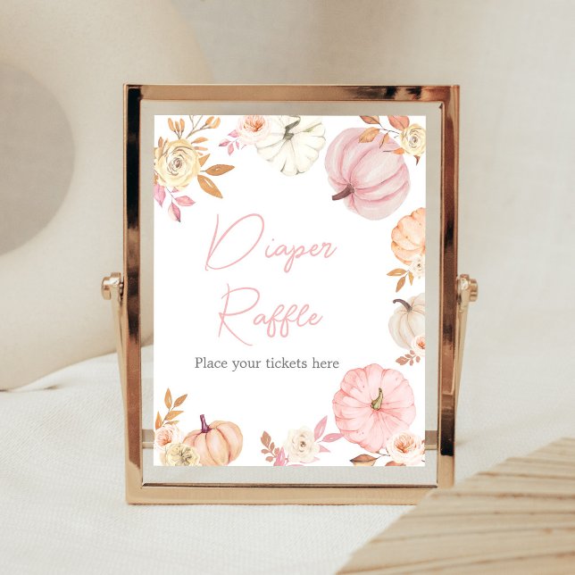 Pink Little Pumpkin Fall Diaper Raffle Sign (Girl Little Pumpkin Fall Baby Shower Diaper Raffle Sign)