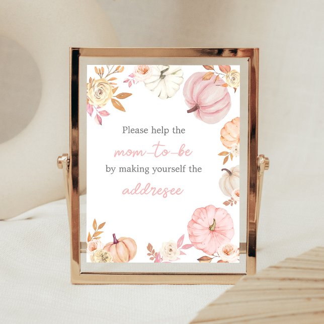 Pink Little Pumpkin Fall Envelope Station Sign (Girl Little Pumpkin Fall Baby Shower Envelope Station Sign)