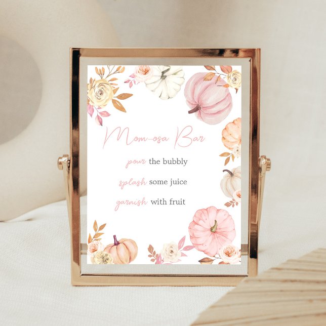 Pink Little Pumpkin Fall Mum Osa Bar Sign (Girl Little Pumpkin Fall Baby Shower Mom Osa Bar Sign)