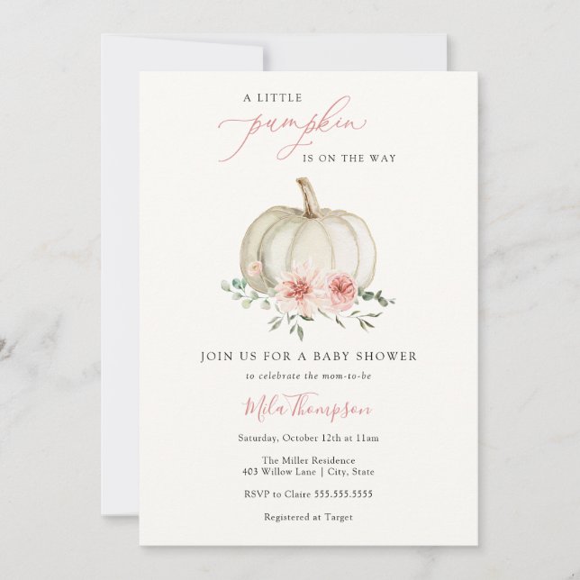 Pink Little Pumpkin Girl Baby Shower Invitation (Front)