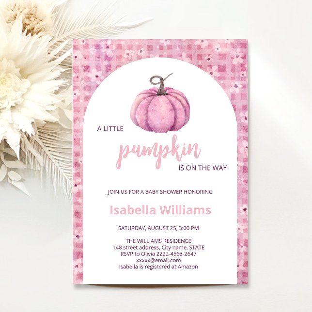 Pink little Pumpkin girl Baby Shower Invitation (Little pumpkin minimalistic autumn fall pink girl baby shower invitation )
