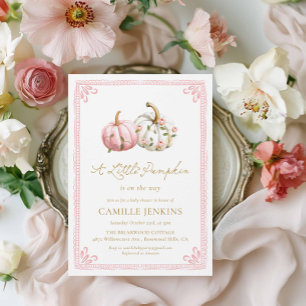 Pink Little Pumpkin Girl Baby Shower Invitation