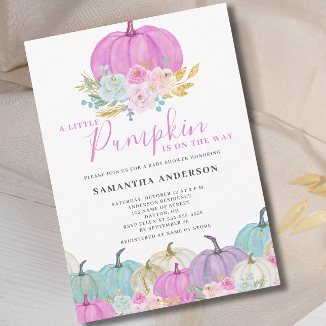 Pink Little Pumpkin Girl Baby Shower Invitation (Creator Uploaded)