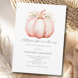 Pink Little Pumpkin Girl Baby Shower Invitation