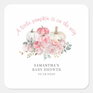 Pink Little Pumpkin Girl Baby Shower  Square Sticker