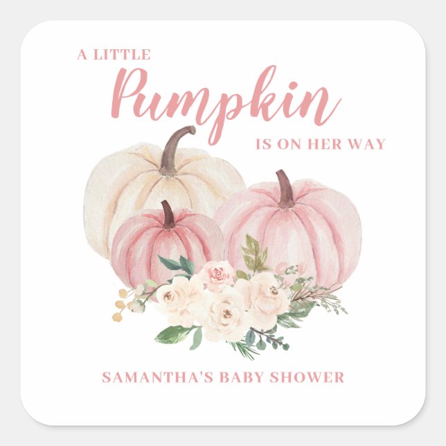 Pink Little Pumpkin Girl Baby Shower  Square Sticker (Front)