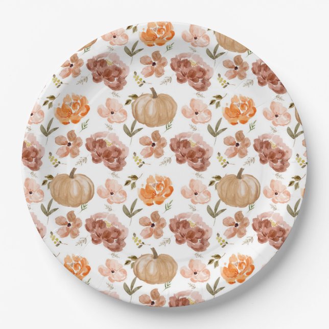 Pink Little Pumpkin Paper Plate Pumpkin Baby Showe (Front)