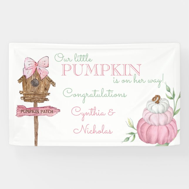 Pink Little Pumpkin Patch Girl Baby Shower Banner (Horizontal)