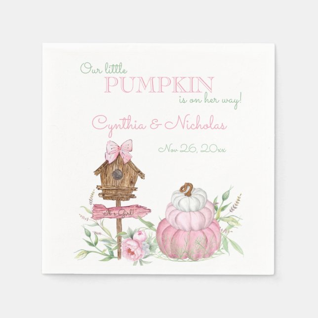 Pink Little Pumpkin Patch Girl Baby Shower Napkin (Front)