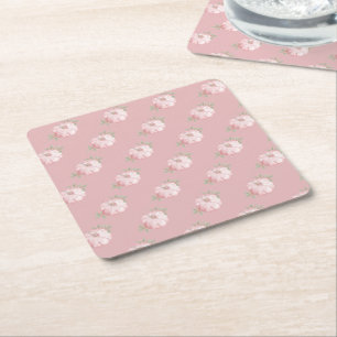 Pink Little Pumpkin Pattern Fall Baby Shower Square Paper Coaster