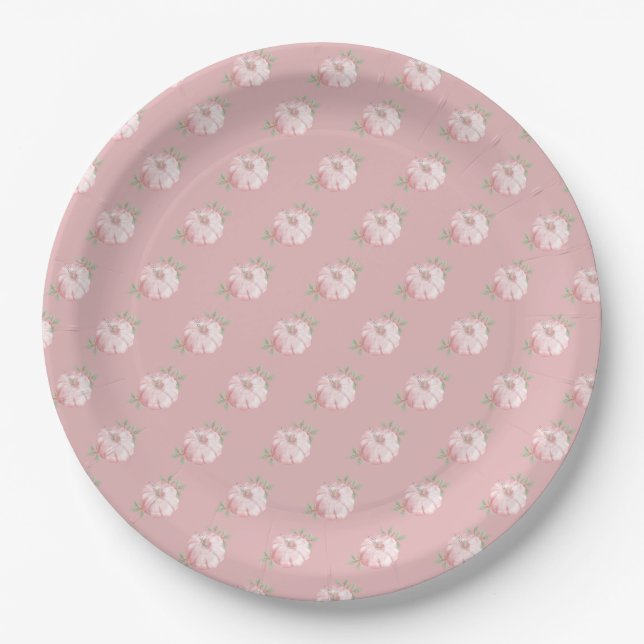 Pink Little Pumpkin Pattern Fall  Paper Plate (Front)